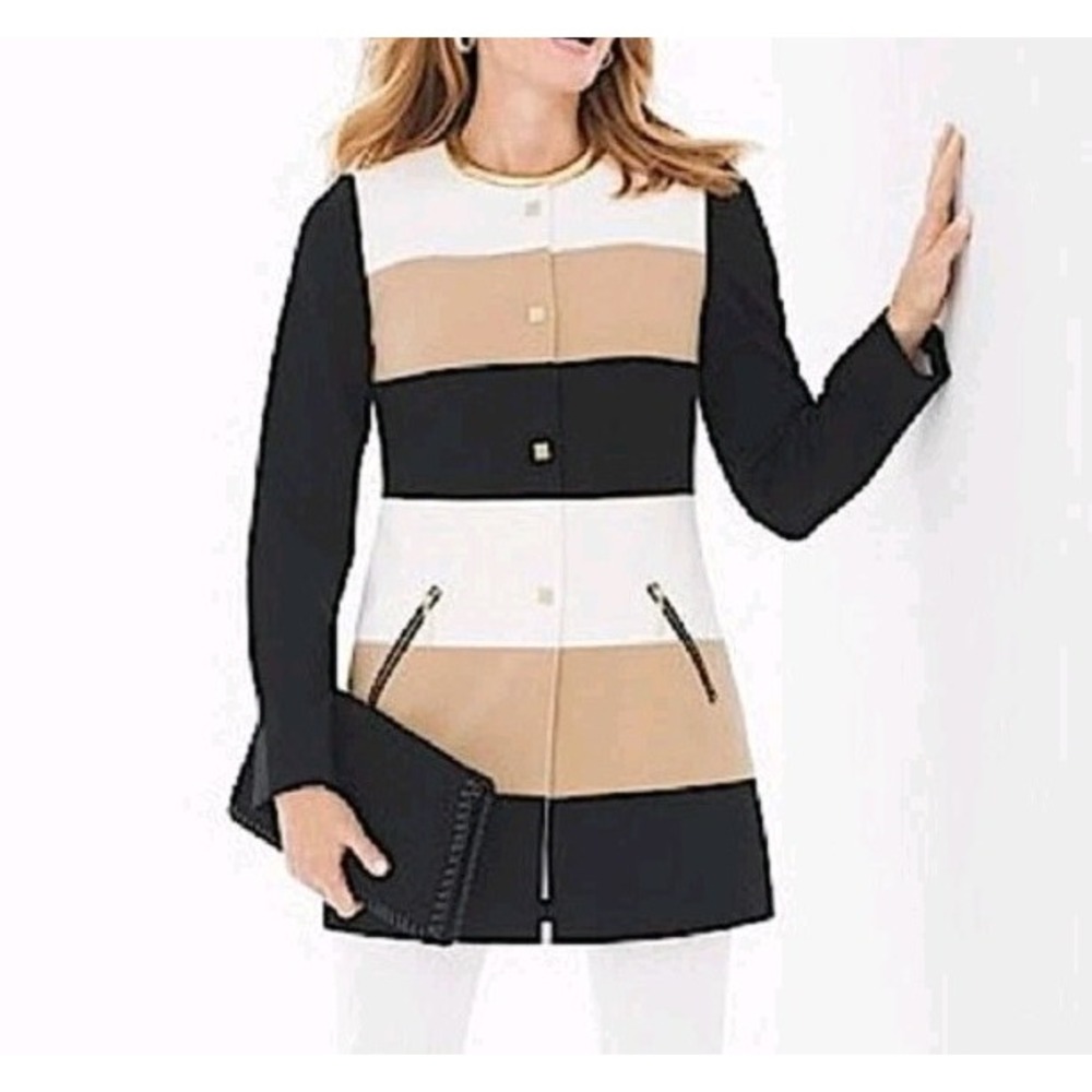 Chicos Sz 3 / US XL Womens Striped Colorblock Ponte Jacket Coat Topper Office
